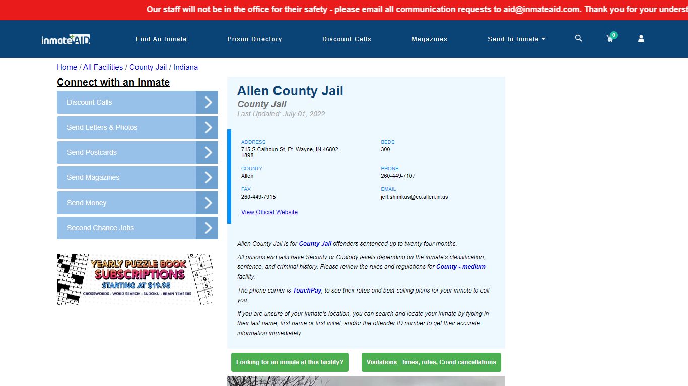 Allen County Jail - Inmate Locator - Ft. Wayne, IN