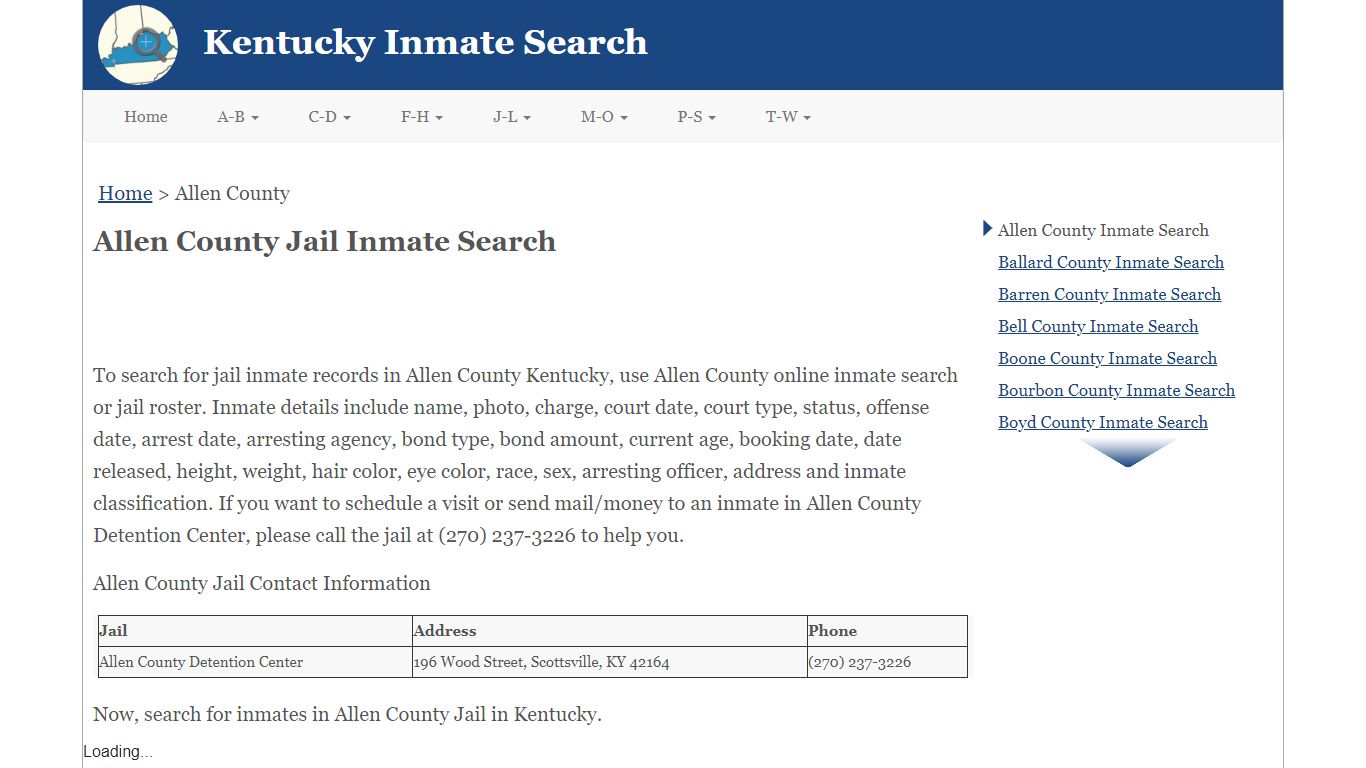 Allen County KY Jail Inmate Search