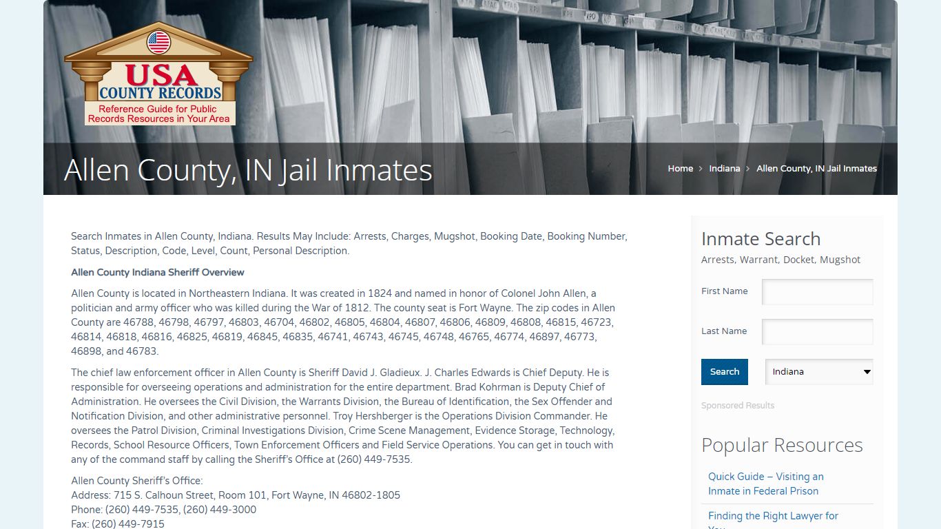 Allen County, IN Jail Inmates | Name Search